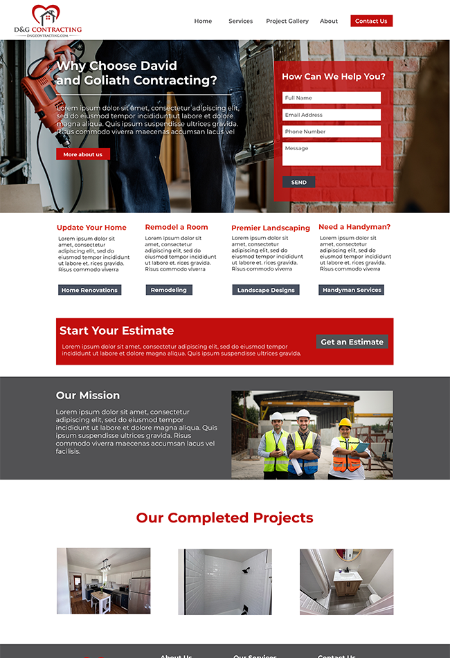 David and Goliath Mock-up homepage